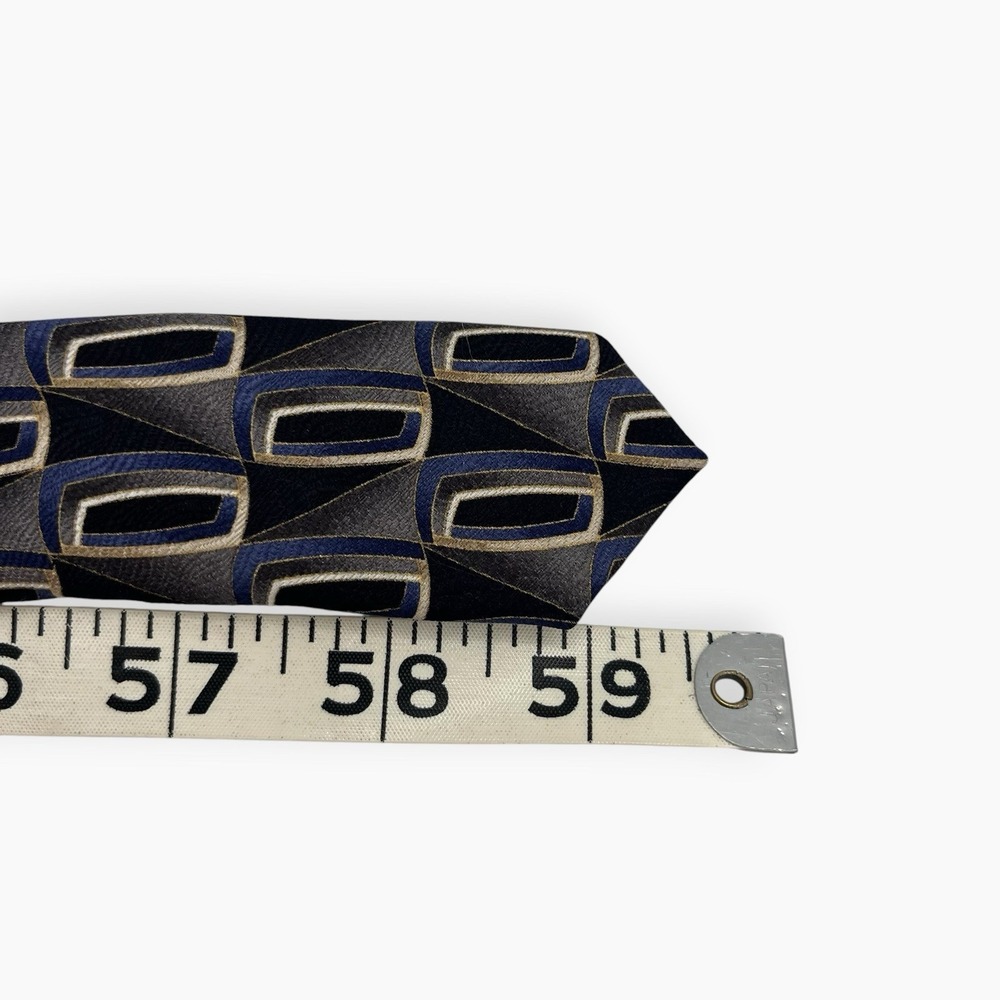 Vintage Albert Nipon Silk Neck Tie Blue Gray Geometric 59.5in Abstract - Picture 7 of 8